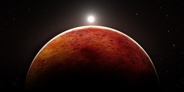 Planet Mars with moon, illustration