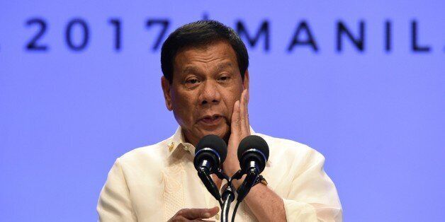 Philippines' President Rodrigo Duterte speaks during a press conference at the end of Association of Souteast Asian Nations (ASEAN) leaders' summit in Manila on April 29, 2017.Duterte warned Southeast Asian leaders on April 29 they were facing a 'massive' illegal drug menace that could destroy their societies, as he called for a united response. / AFP PHOTO / Ted ALJIBE (Photo credit should read TED ALJIBE/AFP/Getty Images)