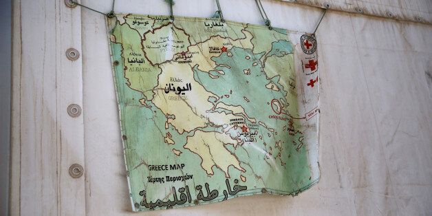 A map of Greece hangs on a tent at the Souda municipality-run camp for refugees and migrants on the island of Chios, Greece, September 6, 2016. REUTERS/Alkis Konstantinidis