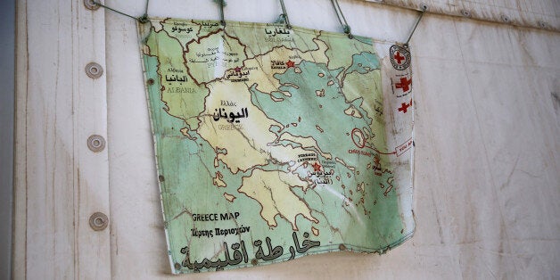 A map of Greece hangs on a tent at the Souda municipality-run camp for refugees and migrants on the island of Chios, Greece, September 6, 2016. REUTERS/Alkis Konstantinidis