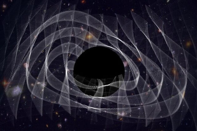 Vue d'artiste d'un trou noir et des ondes gravitationnelles