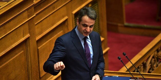 HELLENIC PARLIAMENT, ATHENS, ATTIKI, GREECE - 2017/02/17: Kyriakos Mitsotakis, head of opposition in Hellenic Parliament and President of New Democracy party, during his speech in the parliament. (Photo by Dimitrios Karvountzis/Pacific Press/LightRocket via Getty Images)