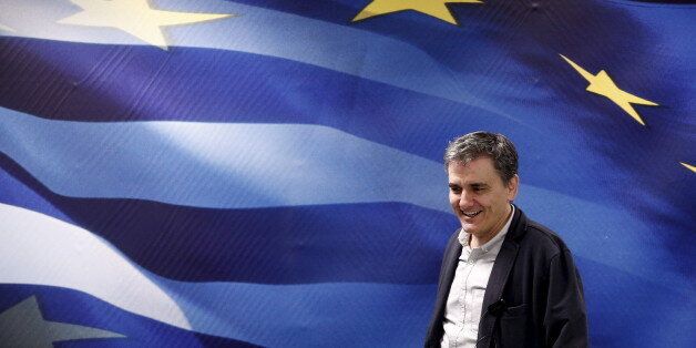 Greek Finance Minister Euclid Tsakalotos arrives for a news conference at the ministry in Athens, Greece, April 12, 2016. REUTERS/Alkis Konstantinidis