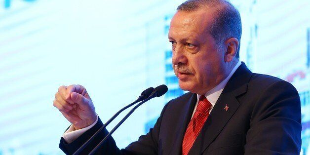 ISTANBUL, TURKEY - APRIL 28 : Turkish President Recep Tayyip Erdogan speaks during the Atlantic Council Summit 2017 in Istanbul, Turkey on April 28, 2017. (Photo by Kayhan Ozer/Anadolu Agency/Getty Images)
