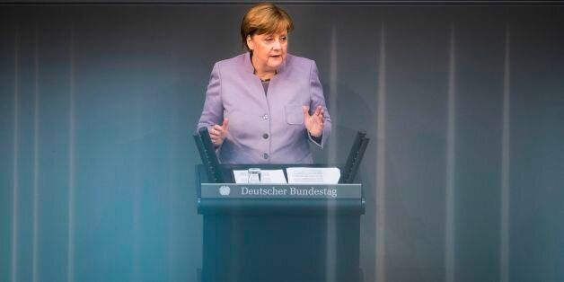 German Chancellor Angela Merkel delivers a speech on Europe at the Bundestag, the German lower house of parliament ahead of a EU summit in Brussels on April 27, 2017 in Berlin.German Chancellor Angela Merkel on Thursday told Britain not to have any 'illusions' that it would have the same rights as an EU member after it leaves the bloc. / AFP PHOTO / Odd ANDERSEN (Photo credit should read ODD ANDERSEN/AFP/Getty Images)