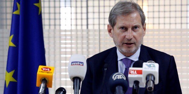 BEIRUT, LEBANON - MARCH 28: Commissioner for European Neighbourhood Policy and Enlargement Negotiations, Johannes Hahn delivers a speech during a press conference in Beirut, Lebanon on March 28, 2017. (Photo by Ratib Al Safadi/Anadolu Agency/Getty Images)