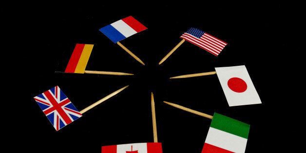 Flags of G7 isolated on black background