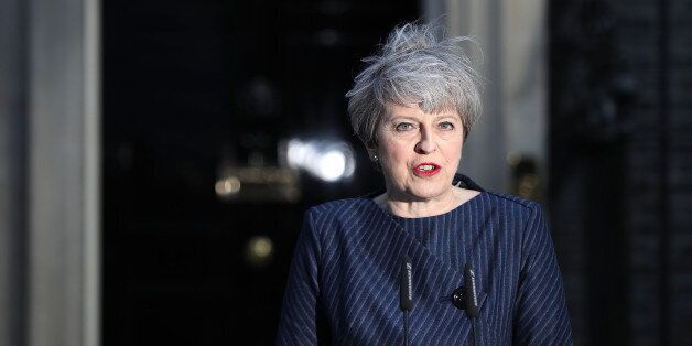 LONDON, ENGLAND - APRIL 18: Prime Minister Theresa May makes a statement to the nation in Downing Street on April 18, 2017 in London, United Kingdom. The Prime Minister has called a general election for the United Kingdom to be held on June 8, the last election was held in 2015 with a Conservative party majority win. (Photo by Dan Kitwood/Getty Images)