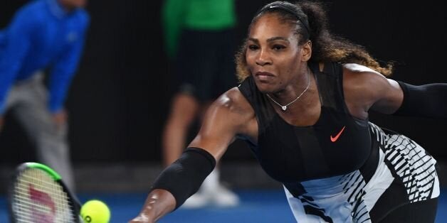 Serena Williams of the US hits a return against Venus Williams of the US during the women's singles final on day 13 of the Australian Open tennis tournament in Melbourne on January 28, 2017. / AFP / WILLIAM WEST / IMAGE RESTRICTED TO EDITORIAL USE - STRICTLY NO COMMERCIAL USE (Photo credit should read WILLIAM WEST/AFP/Getty Images)