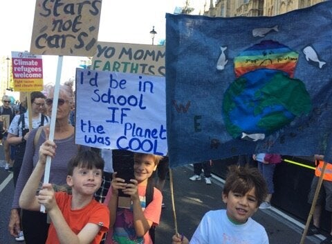 Claire marched with her seven-year-old son, Joe.