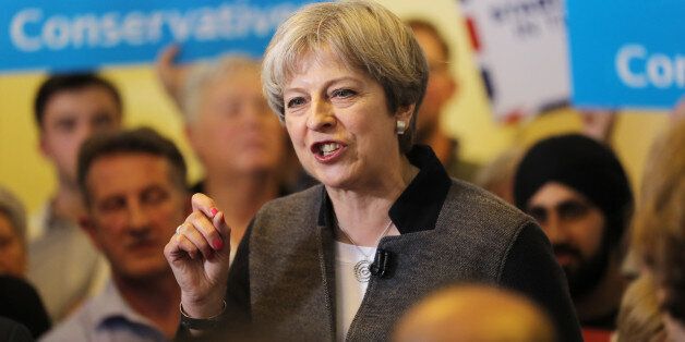 DUDLEY, UNITED KINGDOM - APRIL 22: Prime Minster Theresa May delivers a stump speech at Netherton Conservative Club during the Conservative Party's election campaign on April 22, 2017 in Dudley, England. (Photo by Chris Radburn - WPA Pool/Getty Images)