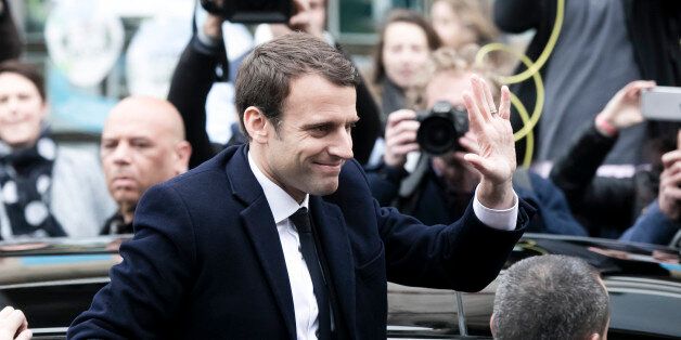 LE TOUQUET-PARIS-PLAGE, FRANCE - APRIL 23: Founder and Leader of the political movement 'En Marche !' and presidential candidate Emmanuel Macron leaves his home on the day of voting for the first round of the French Presidential Election on April 23, 2017 in Le Touquet-Paris-Plage, France. France is going to the polls for the first round of a tightly contested presidential election, which could impact the future of the European Union. The second round will take place on May 7. (Photo by Vincent Isore/IP3/Getty Images)