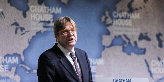 Guy Verhofstadt, Brexit negotiator for the European Parliament, speaks at Chatham House in London, U.K., on Monday, Jan. 30, 2017. 'We're looking for fair negotiations with the U.K.', Verhofstadt said during the address. Photographer: Simon Dawson/Bloomberg via Getty Images