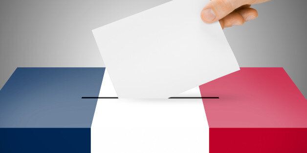 Ballot box painted into national flag colors - France