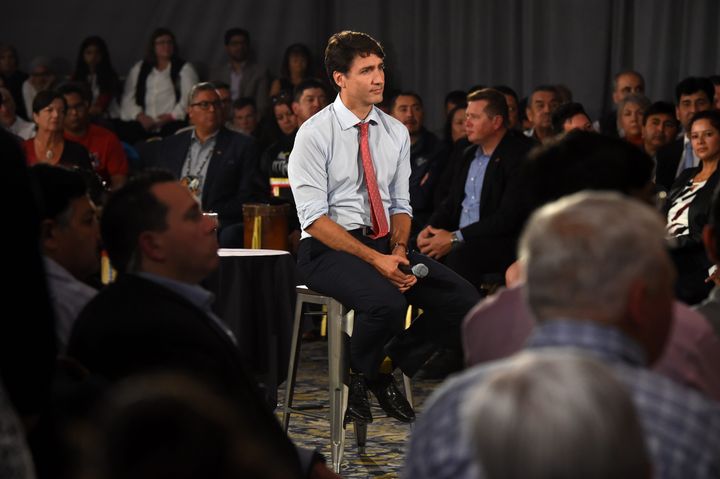 Liberal Leader Justin Trudeau listens to a question at a campaign rally in Saskatoon on Sept. 19, 2019. 