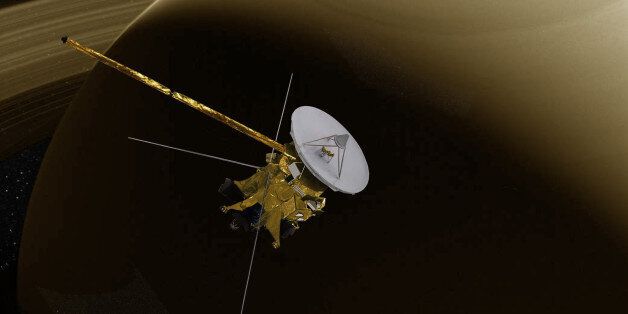 Cassini spacecraft passing near the planet Saturn