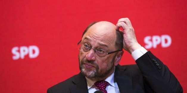 Chairman an Chancellor Candidate to the next federal elections of the SPD (Social Democratic Party) Martin Schulz is pictured during a meeting with journalists of the Foreign Press Association at the SPD headquarters, the Willy-Brandt-Haus, in Berlin, Germany on April 10, 2017. (Photo by Emmanuele Contini/NurPhoto via Getty Images)
