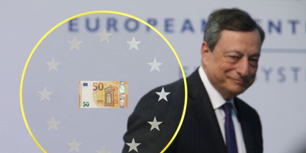 Mario Draghi, president of the European Central Bank (ECB), arrives to unveil the new 50 euro currency bank note at the ECB headquarters in Frankfurt, Germany, on Tuesday, April 4, 2017. The ECB estimates Banca Popolare di Vicenza SpA and Veneto Banca SpA need about 6.4 billion euros ($6.8 billion) and considers the lenders solvent, a condition for them to receive a bailout, according to people familiar with the matter. Photographer: Alex Kraus/Bloomberg via Getty Images