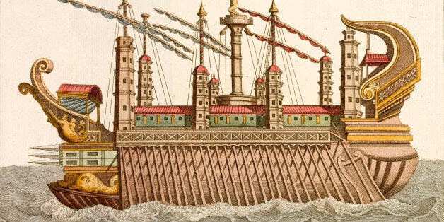 An 18th-century print of a royal barge as used by L. Nemi or Caligula. (Photo by Michael Nicholson/Corbis via Getty Images)