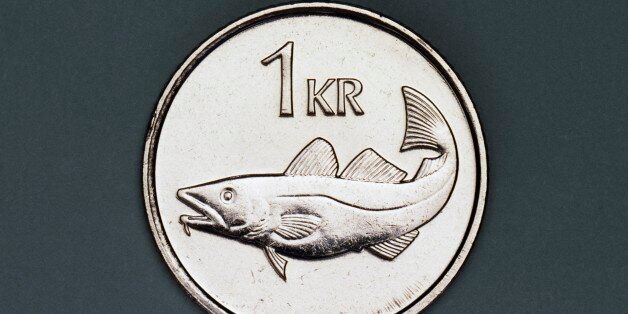 ICELAND - AUGUST 02: 1 krona (crown) coin, 1992, reverse, Codfish. Iceland, 20th century. (Photo by DeAgostini/Getty Images)