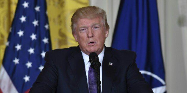 US President Donald Trump speaks during a joint press conference with NATO Secretary General Jens Stoltenberg in the East Room at the White House in Washington, DC, on April 12, 2017.NATO is the 'bulwark of international peace and security' but its European members 'must pay what they owe,' US President Donald Trump said on Wednesday alongside the political head of the military alliance. / AFP PHOTO / Nicholas Kamm (Photo credit should read NICHOLAS KAMM/AFP/Getty Images)