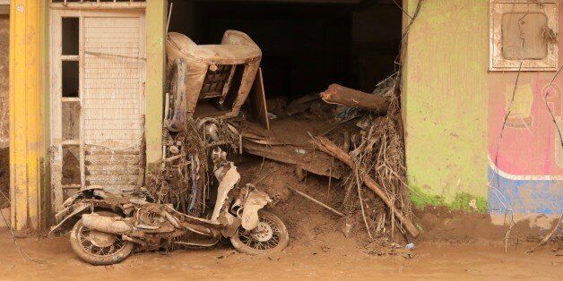 MOCOA, COLOMBIA - APRIL 03: An entrance of a building is seen at Mocoa after the flood in Putumayo of Colombia on April 03, 2017. At least 273 people lost their lives after three rivers in southern Colombia, Mocoa, Mulato and Sancoyaco burst their banks early Saturday, creating an avalanche of mud and rocks that has devastated the city of Mocoa. (Photo by Lokman Ilhan/Anadolu Agency/Getty Images)