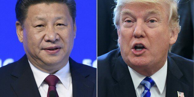 (COMBO) This combination of pictures created on March 30, 2017 shows China's President Xi Jinping (L) delivering a speech on the opening day of the World Economic Forum, on January 17, 2017 in Davos, and US President Donald Trump (R) announcing the final approval of the XL Pipline in the Oval Office of the White House on March 24, 2017 in Washington, DC.China's President Xi Jinping will meet Donald Trump next week in Florida, China's foreign ministry said on March 30, 2017, ending weeks of speculation that they were set for face-to-face discussions on thorny issues dividing the world's top two economies. / AFP PHOTO / FABRICE COFFRINI AND MANDEL NGAN (Photo credit should read FABRICE COFFRINI,MANDEL NGAN/AFP/Getty Images)