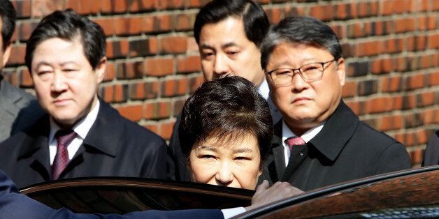 SEOUL, SOUTH KOREA - MARCH 30: Ousted South Korean President Park Geun-hye leaves for Seoul Central District Court from her private home on March 30, 2017 in Seoul, South Korea. A hearing to determine whether an arrest warrant should be issued for former president Park Geun-hye will be held at the Seoul Central District Court. (Photo by Chung Sung-Jun/Getty Images)