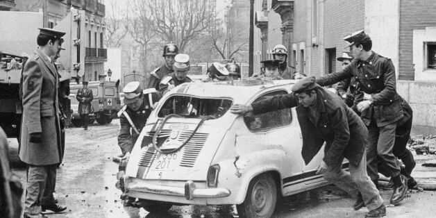 A scene of devastation in Madrid after ETA members assassinated Spanish Prime Minister Luis Carrero Blanco by bombing his car, 20th December 1973. (Photo by Keystone/Hulton Archive/Getty Images)