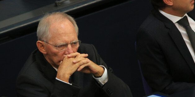 Wolfgang Schaeuble, Germany's finance minister, looks on during a debate in the lower-house of the Bundestag in Berlin, Germany, on Friday, July 17, 2015. German lawmakers have their say on Greece's next bailout on Friday after European Central Bank President Mario Draghi said he views the country's place in the euro as secure. Photographer: Krisztian Bocsi/Bloomberg via Getty Images