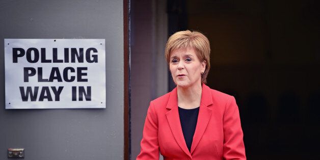 GLASGOW, SCOTLAND - MAY 05: SNP Leader Nicola Sturgeon casts her vote in the Scottish Parliamentary election at Broomhouse Community Hall on May 5, 2016 in Glasgow,Scotland. Today, dubbed 'Super Thursday', sees the British public vote in countrywide elections to choose members for the Scottish Parliament, the Welsh Assembly, the Northern Ireland Assembly, Local Councils, a new London Mayor and Police and Crime Commissioners. There are around 45 million registered voters in the UK and polling stations open from 7am until 10pm. (Photo by Jeff J Mitchell/Getty Images)