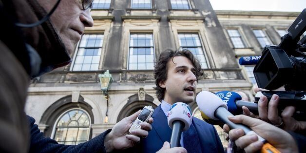 GroenLinks-leader Jesse Klaver (C) talks to the press after a talk with Dutch Health Minister Edith Schippers, in her role of a Scout (Verkenner), in The Hague on March 23, 2017. Schippers is meeting the leaders of the Dutch political parties VVD, Groenlinks, CDA and D66 prior to the process of forming a new coalition government in The Netherlands. / AFP PHOTO / ANP / Jerry Lampen / Netherlands OUT (Photo credit should read JERRY LAMPEN/AFP/Getty Images)