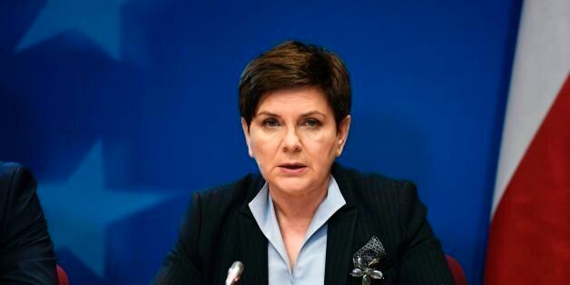 Polish Prime Minister Beata Szydlo holds a press conference on the second day of a European Union Summit at the EU headquarters in Brussels on March 10, 2017.The bloc's leaders voted by 27 to one at the summit in Brussels on March 10 to give former Polish premier Tusk a new two-and-a-half-year mandate, with only Poland's current Prime Minister Beata Szydlo voting against. Szydlo, whose right-wing eurosceptic Law and Justice (PiS) party has nursed a long and bitter enmity with the centrist Tusk, announced that she would block the summit's final communique in revenge. / AFP PHOTO / STEPHANE DE SAKUTIN (Photo credit should read STEPHANE DE SAKUTIN/AFP/Getty Images)