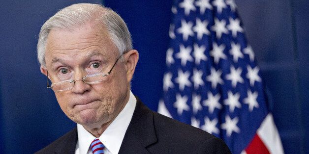 Jeff Sessions, U.S. attorney general, pauses while speaking during a White House briefing in Washington, D.C., U.S., on Monday, March 27, 2017. Some 200 jurisdictions have refused to honor federal requests to evict undocumented immigrants and the nation is less safe when jurisdictions fail to carry out deportations, Sessions said. Photographer: Andrew Harrer/Bloomberg via Getty Images