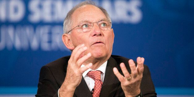 Germany's Minister of Finance Wolfgang Schauble speaks during a discussion on