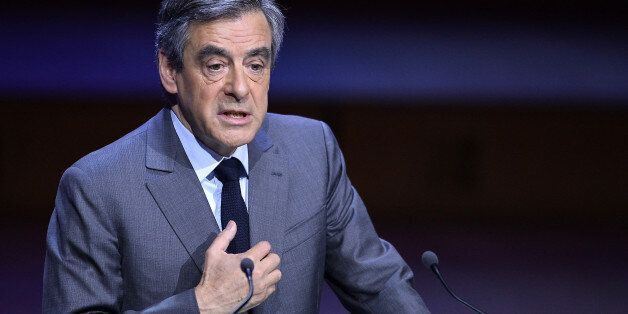PARIS, FRANCE - MARCH 22: French Presidential Candidate Francois Fillon addresses mayors during a conference at Maison de la Radio on March 22, 2017 in Paris, France. The Presidential Election candidate answer France mayors questions after a speech about their electoral program. (Photo by Aurelien Meunier/Getty Images)