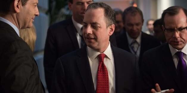 White House chief of staff Reince Priebus speaks to reporters as he leaves a House Republican conference meeting at the US Capitol in Washington, DC, on March 23, 2017.US President Donald Trump held last-minute negotiations with fellow Republicans to avoid a humiliating defeat Thursday in his biggest legislative test to date, as lawmakers vote on an Obamacare replacement plan which conservatives threaten to sink. / AFP PHOTO / NICHOLAS KAMM (Photo credit should read NICHOLAS KAMM/AFP/Getty Images)