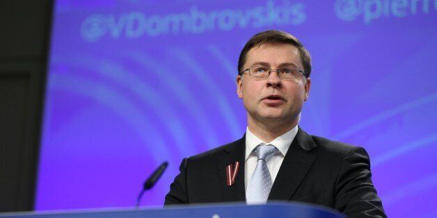 BRUSSELS, BELGIUM - NOVEMBER 16 : European Commission Vice-President Valdis Dombrovskis attends a press conference on the European Semester Autumn Package at the European Commission in Brussels, on November 16, 2016. (Photo by Dursun Aydemir/Anadolu Agency/Getty Images)