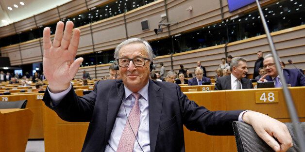 European Commission President Jean-Claude Juncker presents a white paper to the European Parliament on options for shoring up unity once Britain launches its withdrawal process, in Brussels, Belgium, March 1, 2017. REUTERS/Yves Herman