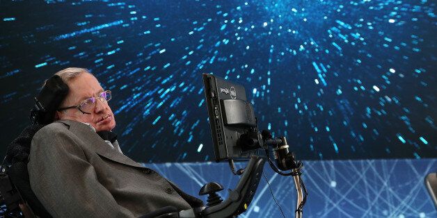NEW YORK, NEW YORK - APRIL 12: Professor Stephen Hawking onstage during the New Space Exploration Initiative 'Breakthrough Starshot' Announcement at One World Observatory on April 12, 2016 in New York City. (Photo by Jemal Countess/Getty Images)