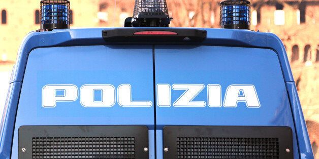armored car of the Italian police in checkpoint control in the metropolis