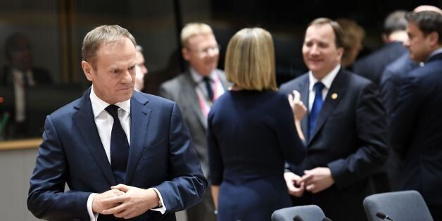 European Council President Donald Tusk arrives for a meeting as part of the EU summit on March 9, 2017 at the new 'Europa' building in Brussels.EU President Donald Tusk won a second term despite fierce opposition from his native Poland, vowing he would try make the bloc 'better' in the wake of Brexit. / AFP PHOTO / STEPHANE DE SAKUTIN (Photo credit should read STEPHANE DE SAKUTIN/AFP/Getty Images)