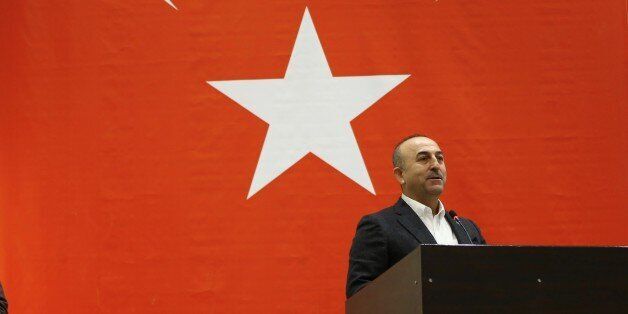CANAKKALE, TURKEY - MARCH 15: Turkish Foreign Minister Mevlut Cavusoglu speaks during his visit to Canakkale Chamber Of Commerce And Industry in Canakkale, Turkey on March 15, 2017. (Photo by Cem Ozdel/Anadolu Agency/Getty Images)