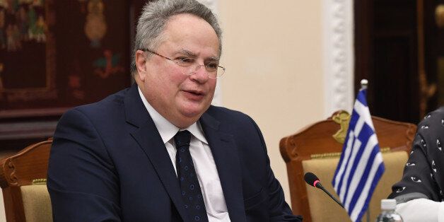 Greece's Foreign Minister Nikos Kotzias speaks during official talks with his Vietnamese counterpart Pham Binh Minh at the Government Guest House in Hanoi on February 13, 2017. Kotzias is on a three-day official visit focused on bilateral ties. / AFP / HOANG DINH Nam (Photo credit should read HOANG DINH NAM/AFP/Getty Images)