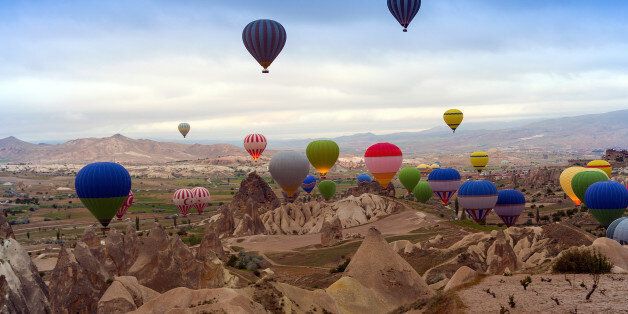 Turkey. Hot air balloon in sunrise mountain Cappadocia.Turkey.