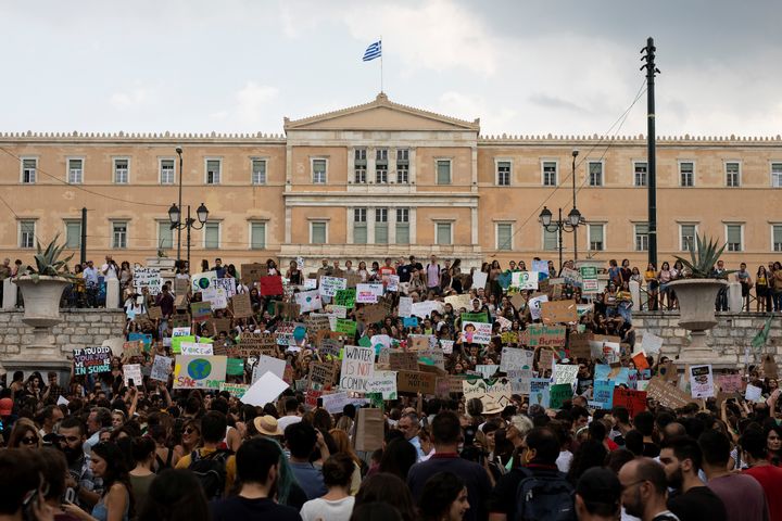 Greek students and activists of environmental organisations take part in a Global Climate Strike rally of the movement Fridays for Future in Athens, Greece, September 20, 2019. 