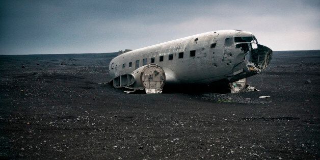 Old remnant of a US Navy plane that crashed on a lava field in central Iceland