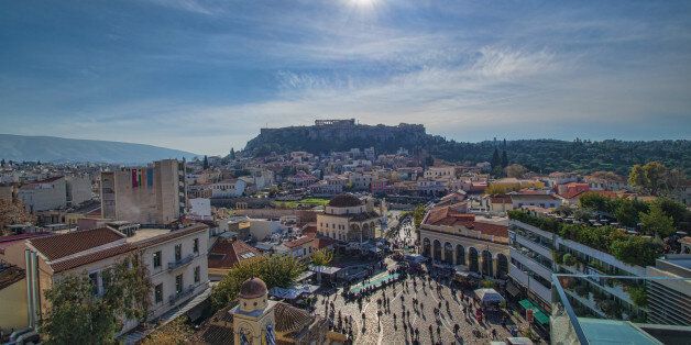 Sun is at its zenith point, the lowest in the year, over the Acropolis of Athens, Greece