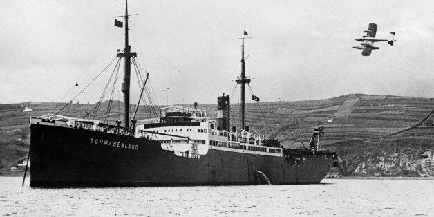 (GERMANY OUT) Germany : Ship ' Schwabenland ' of the German Antarctic Expedition 1938/1939- in the background an airboat Blohm & Voss Ha 139 or BV 138 (?) - 1939- Photographer: Presse-Illustrationen Heinrich Hoffmann- Published by: 'Deutsche Allgemeine Zeitung' 13.04.1939Vintage property of ullstein bild (Photo by Heinrich Hoffmann/ullstein bild via Getty Images)