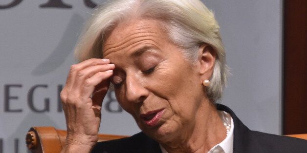 IMF Managing Director Christine Lagarde gestures during a discussion about 'The Economic Imperative of Empowering Women' at the Center for Strategic and International Studies in Washington, DC, March 7, 2017. / AFP PHOTO / Nicholas Kamm (Photo credit should read NICHOLAS KAMM/AFP/Getty Images)